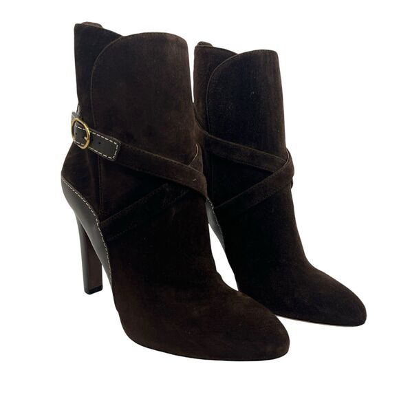 Ralph Lauren Purple Label Jensynn Calf-Suede Bootie In Dark Brown Size 38 - Picture 1 of 14